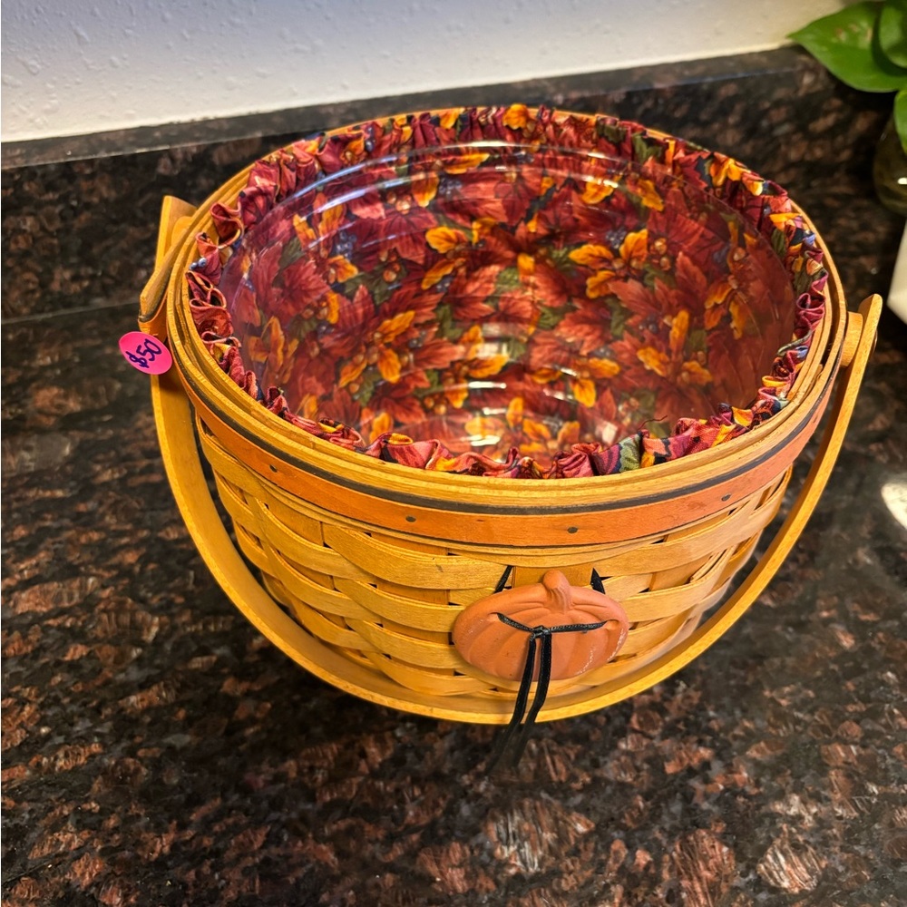 Longaberger Basket with Pumpkin Accent and Autumn Liner